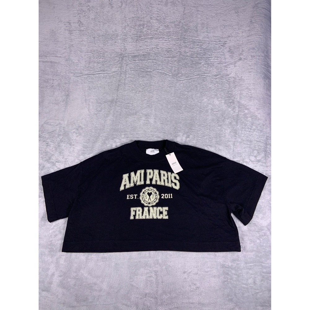 NWT Ami Paris 2011 France T-Cropped Shirt Womens XL Black Oversized Fit